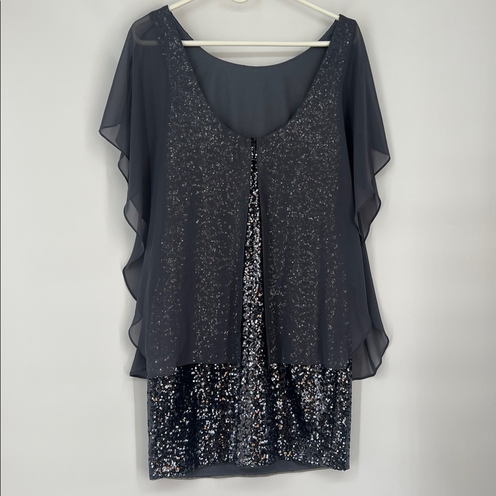 Betsy & Adam Sophisticated sequin sparkle Gray Dress size 8 - Picture 4 of 6